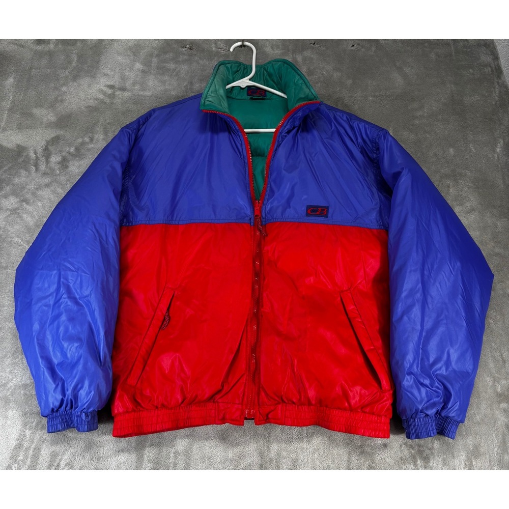 CB Sports Puffer Jacket Mens L Blue Red Teal Reversible Down Vintage Excellent